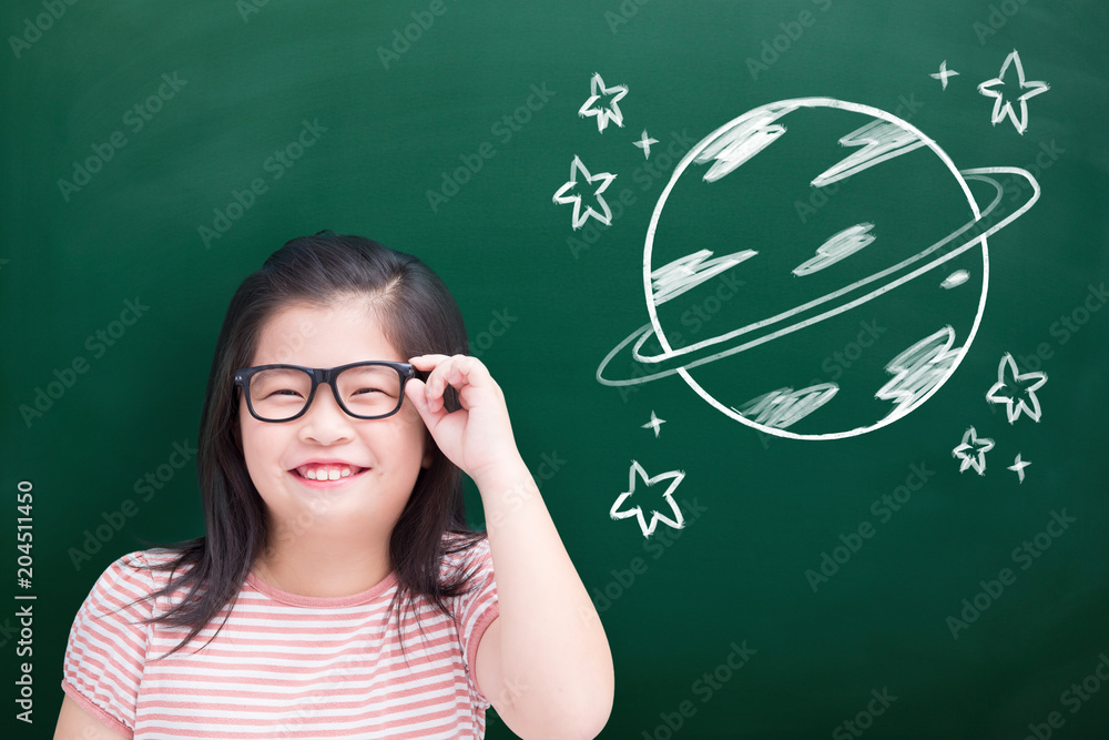 cute girl with green chalkboard