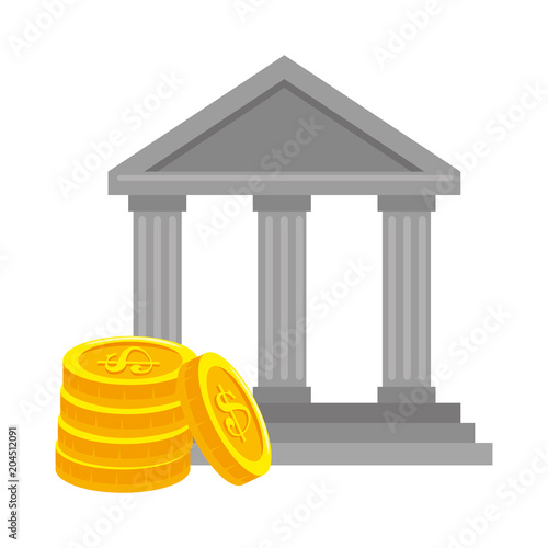 bank building with coins vector illustration design