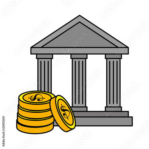 bank building with coins vector illustration design