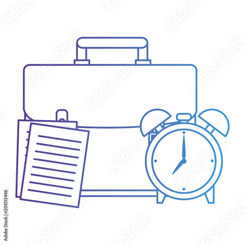 portfolio with documents and alarm clock vector illustration design