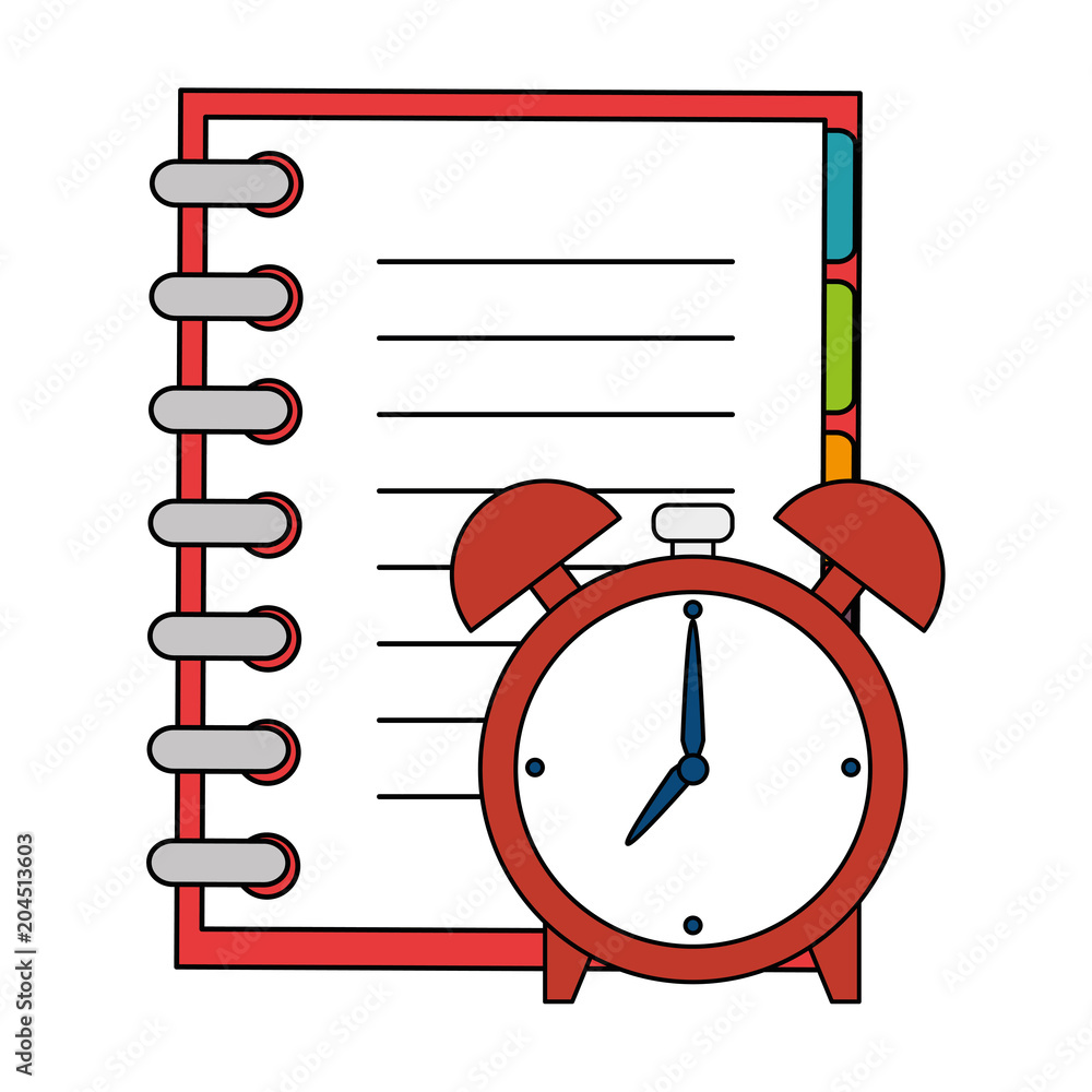 notebook school with alarm clock vector illustration design notebook school with alarm clock vector illustration design