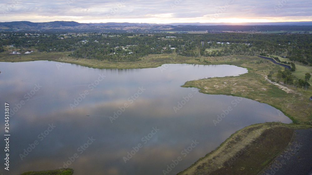 Aerial drone views of Wivenhoe Dam in Queensland, Australia