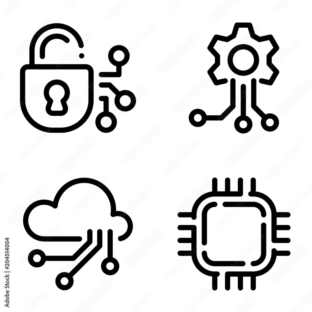 Set of black icons isolated on white background, on theme Intelligent security technologies Set of black icons isolated on white background, on theme Intelligent security technologies