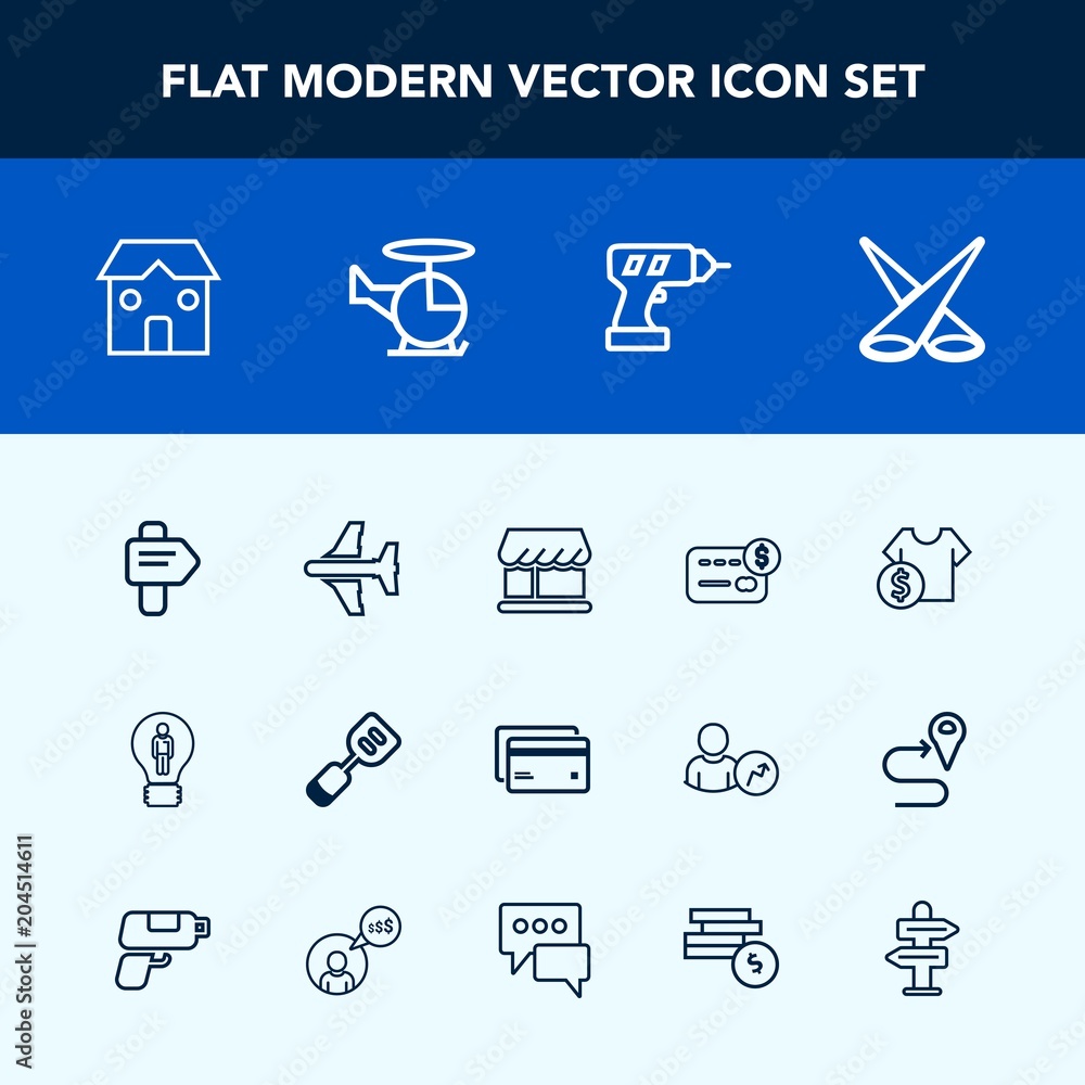 Modern, simple vector icon set with transport, tool, utensil, card, balance, work, way, concept, aircraft, creative, plane, backdrop, banking, bank, cost, light, construction, sale, business icons Modern, simple vector icon set with transport, tool, utensil, card, balance, work, way, concept, aircraft, creative, plane, backdrop, banking, bank, cost, light, construction, sale, business icons