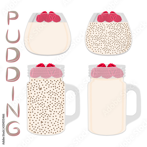 Transparent glass cups with homemade dessert pudding.