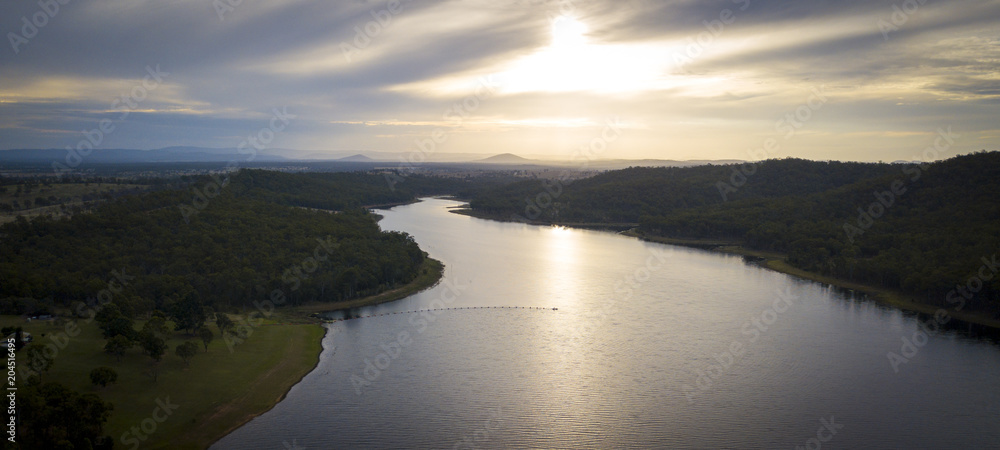 Aerial drone view of Wivenhoe dam in the Scenic Rim, Queensland, Australia
