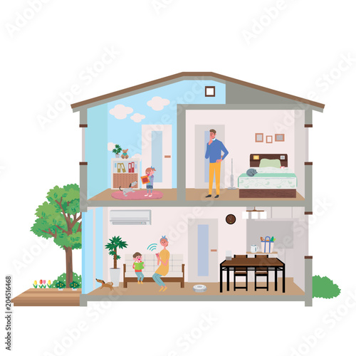 スマート家電　住宅　家　断面図　イラスト
