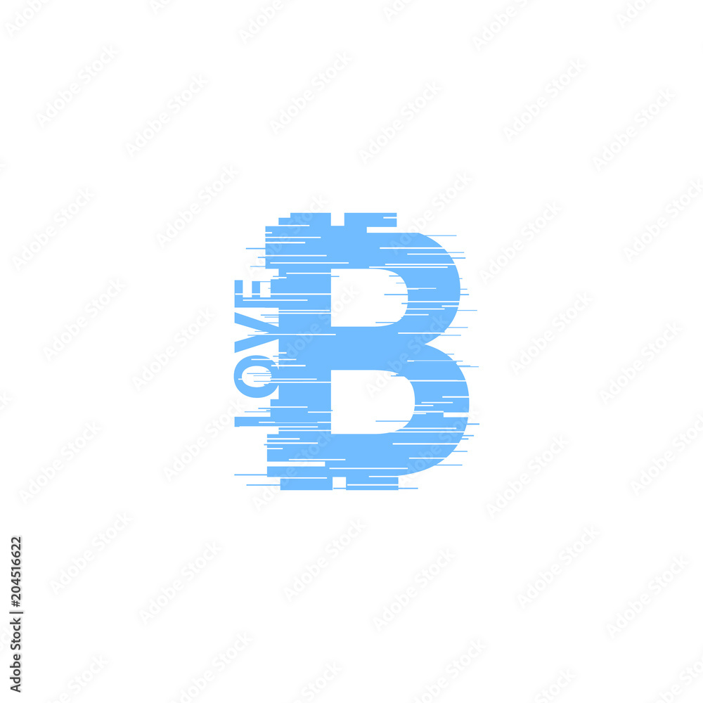 Blue bitcoin sign in glitch style on white background. Internet money digital vector illustration. Interference effect for image