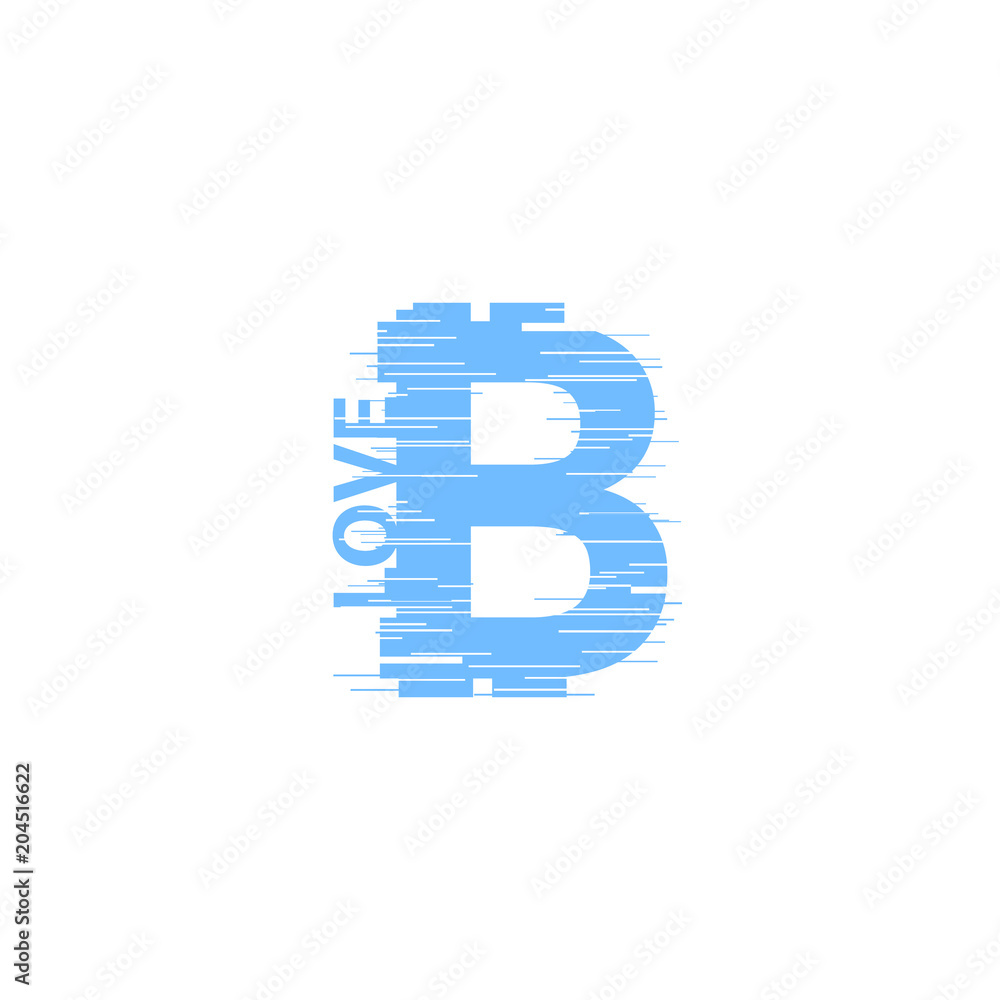 Blue bitcoin sign in glitch style on white background. Internet money digital vector illustration. Interference effect for image Blue bitcoin sign in glitch style on white background. Internet money digital vector illustration. Interference effect for image