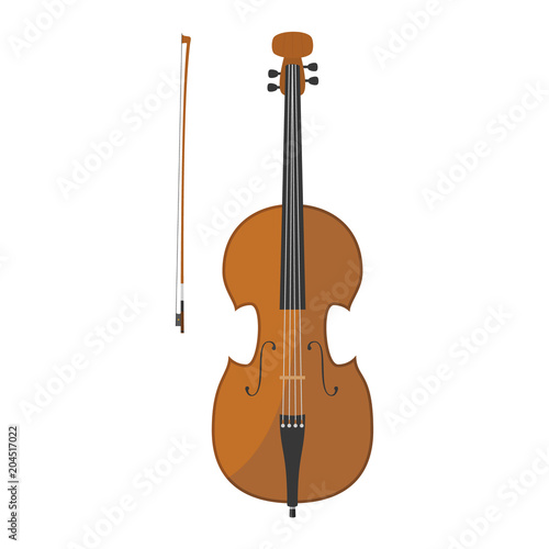 Vector illustration of a cello in cartoon style isolated on white background