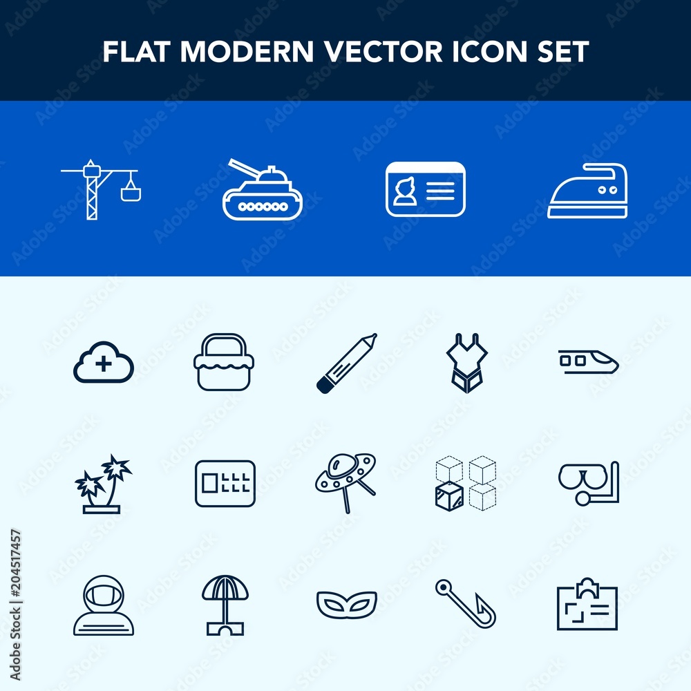 Modern, simple vector icon set with space, security, tree, cloud, domestic, tropical, food, identification, summer, hammer, clothes, id, ironing, construction, iron, internet, add, saw, office icons Modern, simple vector icon set with space, security, tree, cloud, domestic, tropical, food, identification, summer, hammer, clothes, id, ironing, construction, iron, internet, add, saw, office icons