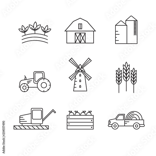 Farming and agriculture vector icons set