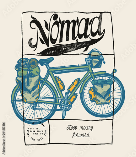 Nomad - travel bicycle typography print