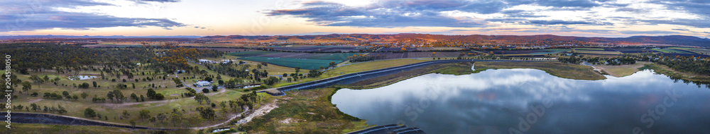 panoramic drone view of dam in the Scenic Rim, Queensland, Australia