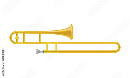 Vector illustration of a trombone in cartoon style isolated on white background