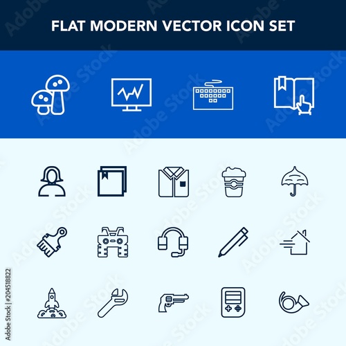 Modern, simple vector icon set with file, quad, medical, umbrella, white, dirt, laptop, technology, book, wheel, girl, mushroom, doctor, keyboard, microphone, work, diagnostic, call, woman, food icons