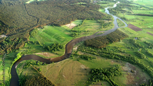Natural river drone photo taken in spring - Poland