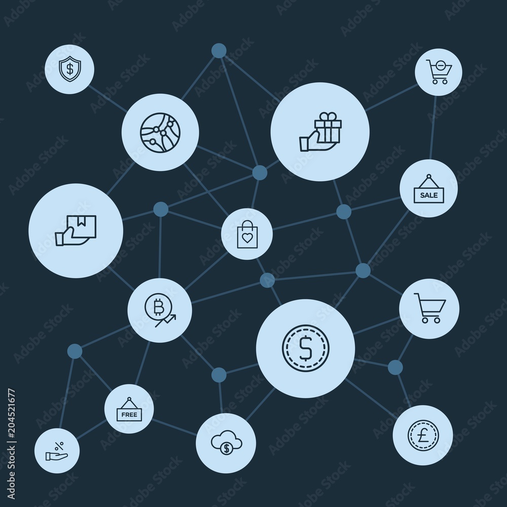 Abstract background with polygonal connected lines and business, money, shopping outline icons. Can be use for websites, mobile apps, presentations and other design works Abstract background with polygonal connected lines and business, money, shopping outline icons. Can be use for websites, mobile apps, presentations and other design works