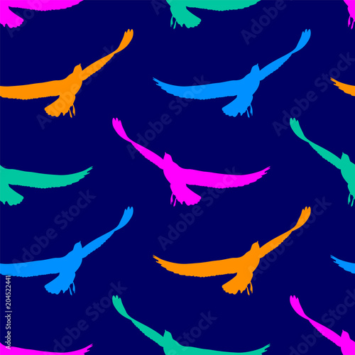 Colorful of birds seamless pattern. Vector illustration isolated on blue background. design for textiles.