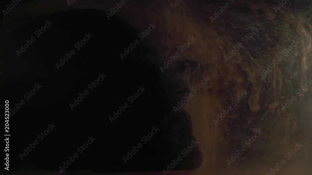 colored ink in water with Skull on black background colored ink in water with Skull on black background