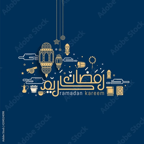 Ramadan Kareem Doodles Background with Lantern and icon ramadan