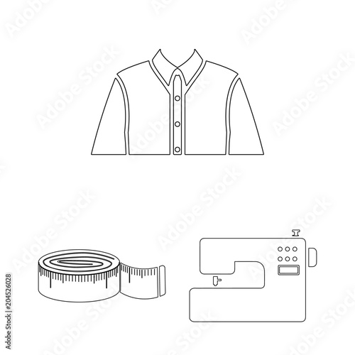 Atelier and sewing outline icons in set collection for design. Equipment and tools for sewing vector symbol stock web illustration.