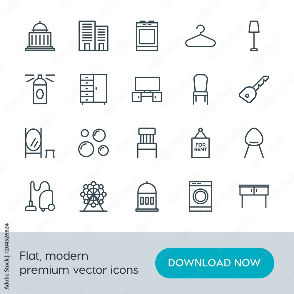 Fototapeta premium Modern Simple Set of buildings, furniture, housekeeping Vector outline Icons. Contains such Icons as furniture, house, travel, hydrant and more on white background. Fully Editable. Pixel Perfect.