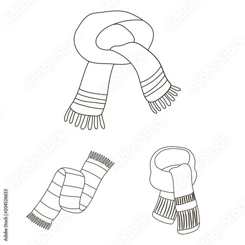 Scarf and Shawl outline icons in set collection for design.Clothes and Accessory vector symbol stock web illustration.