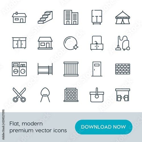 Modern Simple Set of buildings, furniture, housekeeping Vector outline Icons. Contains such Icons as  office,  basket,  room,  structure and more on white background. Fully Editable. Pixel Perfect.