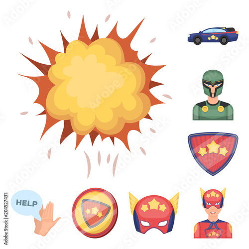 A fantastic superhero cartoon icons in set collection for design. Superhero equipment vector symbol stock web illustration.