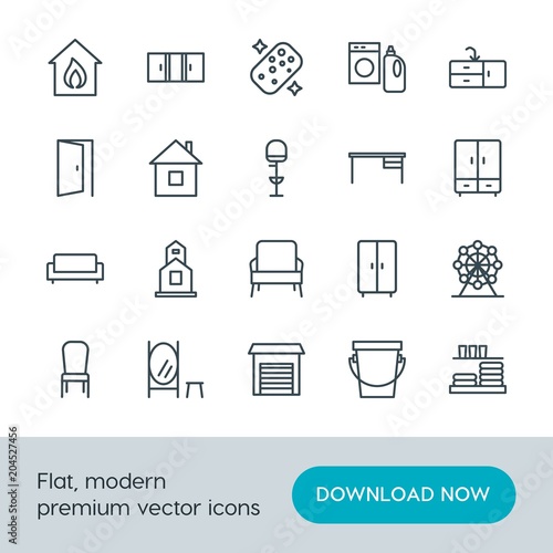 Modern Simple Set of buildings, furniture, housekeeping Vector outline Icons. Contains such Icons as  frame,  home,  water,  industry, fire and more on white background. Fully Editable. Pixel Perfect.