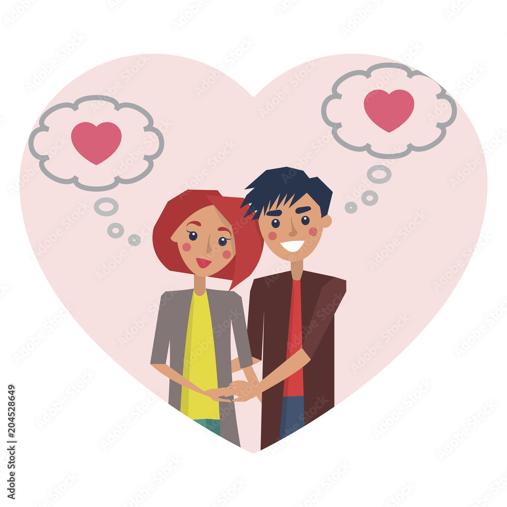 Man and Woman Thinking of Love Vector Illustration Man and Woman Thinking of Love Vector Illustration