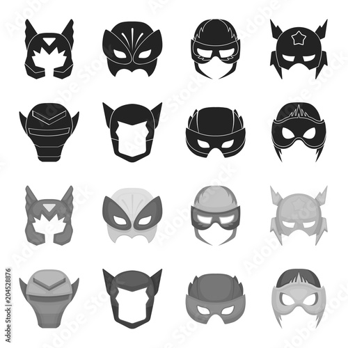 Helmet, mask on the head.Mask super hero set collection icons in black,monochrome style vector symbol stock illustration web.