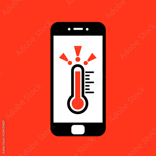 Smartphone overheating - smart phone has dangerous problem and trouble beacuse of heat and excessive warm temperature of device. Notification to cool mobile. Vector illustration.