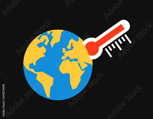 Global warming / Climate change - Thermometer shows rising and growing of temperature on the planet. Ecological and environmental problem. Simpe vector illustration
