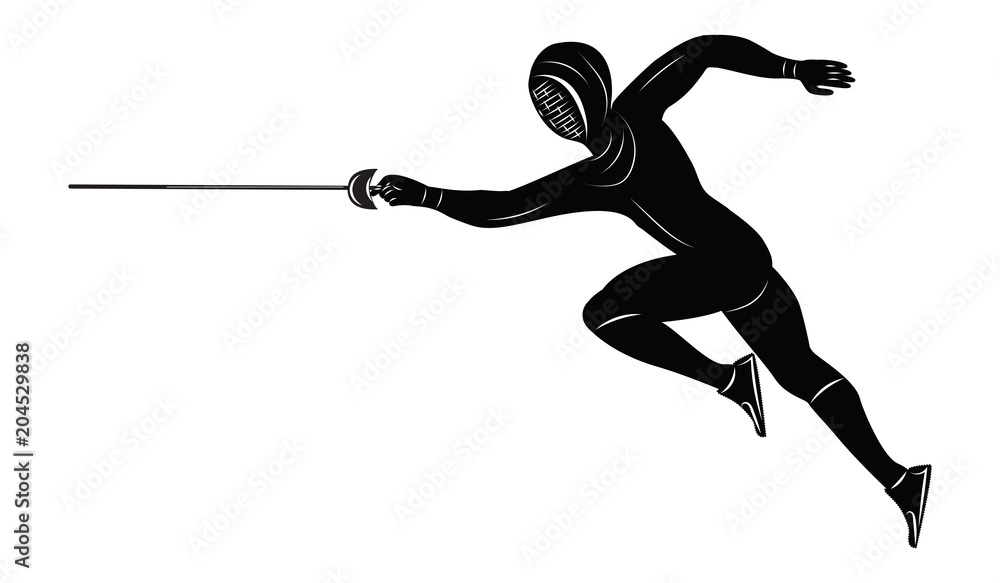 Sketch - Fencer with rapier - isolated on white background - art vector illustration