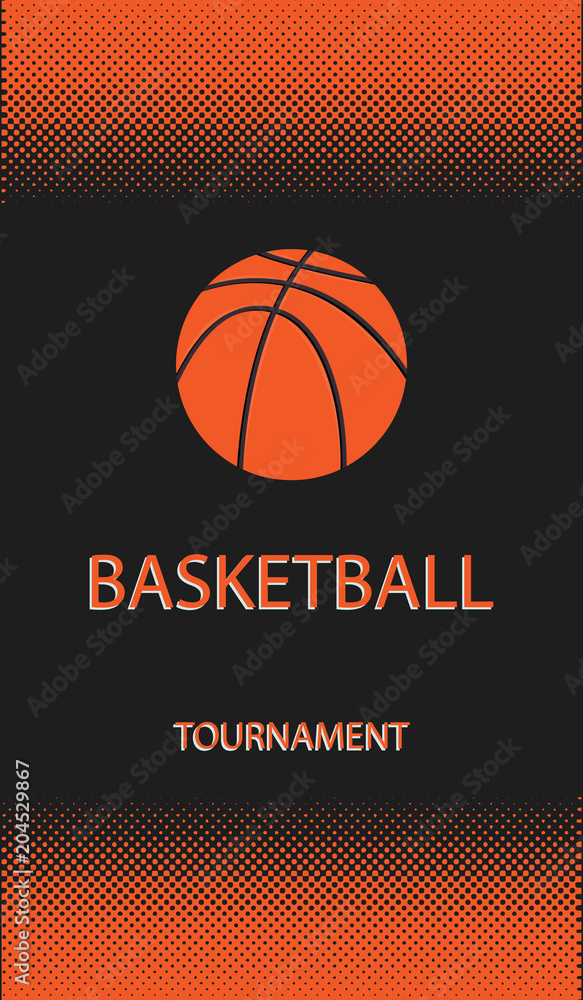 Basketball ball - orange on black background with decorative element ...