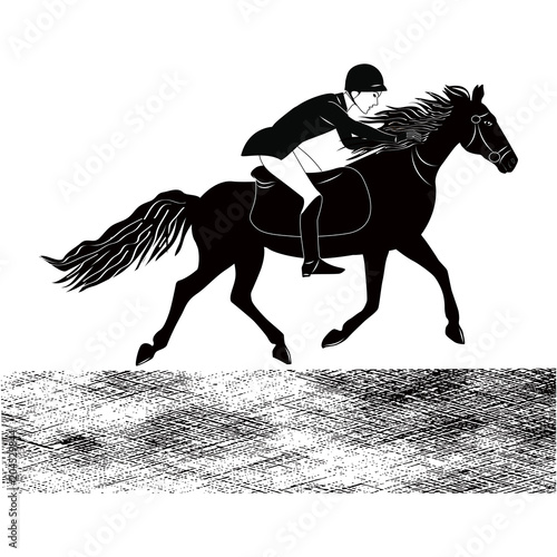 Sketch - Rider with a horse - isolated on white background - art vector illustration