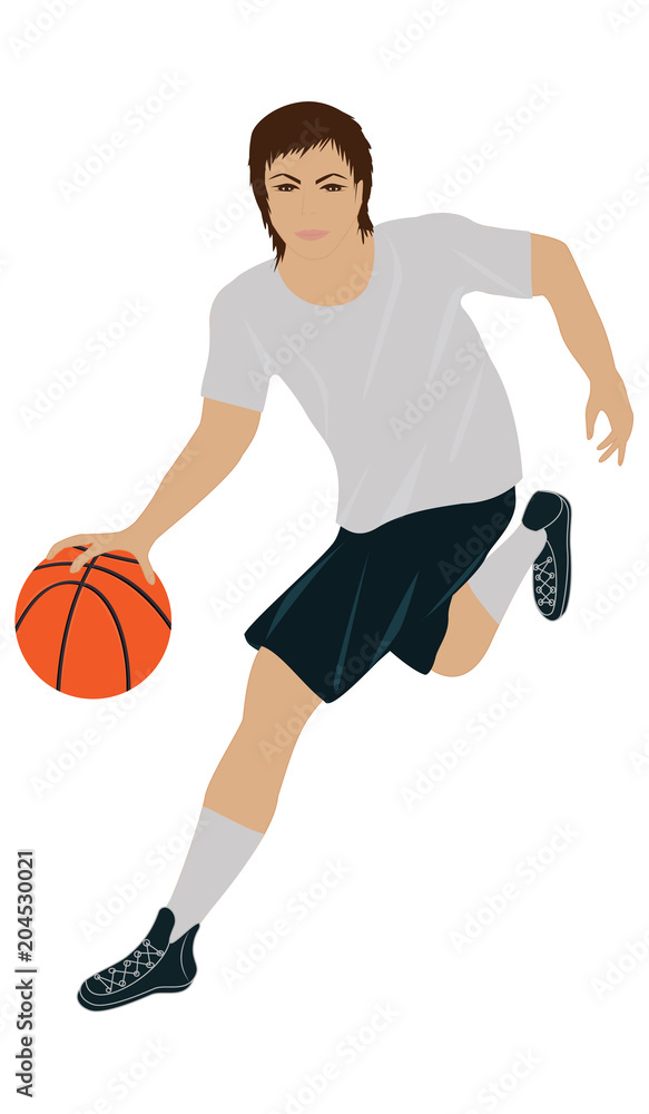 Basketball player with a ball, in sports form - isolated on white background - art vector. Basketball player with a ball, in sports form - isolated on white background - art vector.
