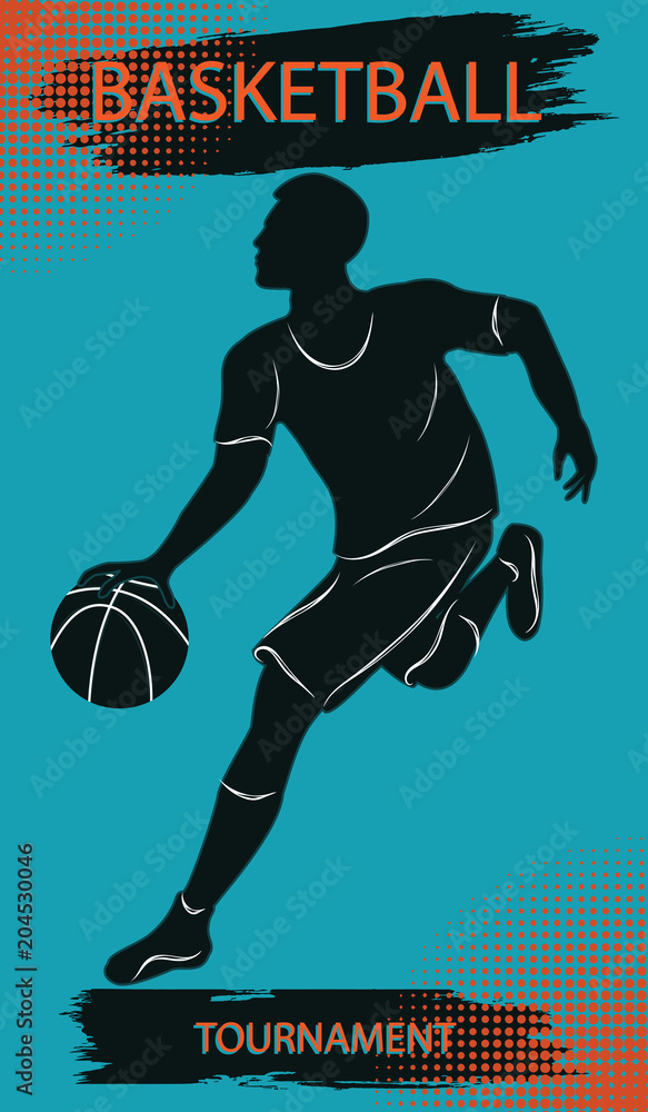 Basketball player with ball inscription Basketball championship