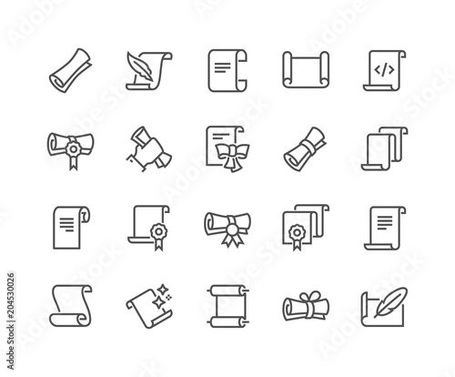 Line Scrolls and Papers Icons
