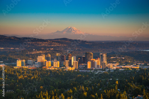 Downton Bellevue, Washington with Mt. Rainier photo