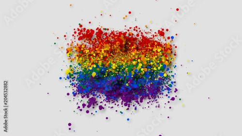 The rainbow flag, commonly known as the gay pride flag gradually appearing from particles with alpha channel.