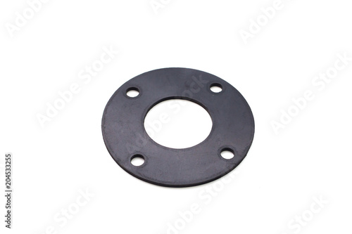 Black rubber flange gasket on a white background.