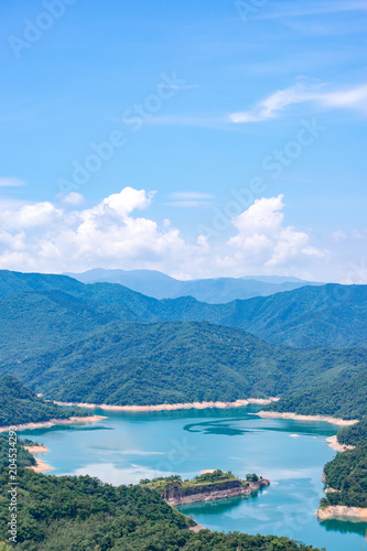 Thousand Island Lake from Shiding Crocodile Island at Feitsui Dam in Shiding District, New Taipei, Taiwan.