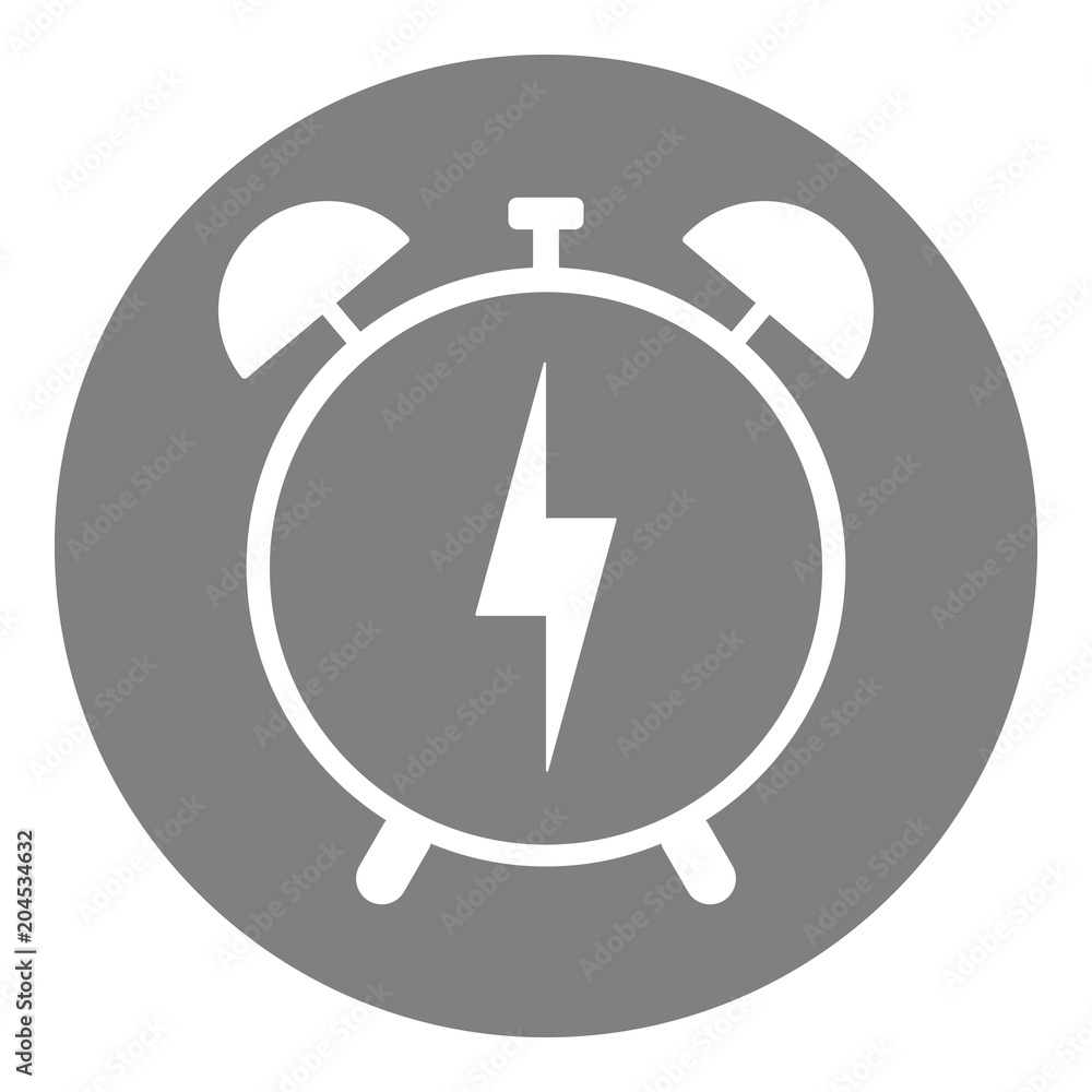 Alarm clock with lightning symbol. Reminder button. Vector icon. Alarm clock with lightning symbol. Reminder button. Vector icon.