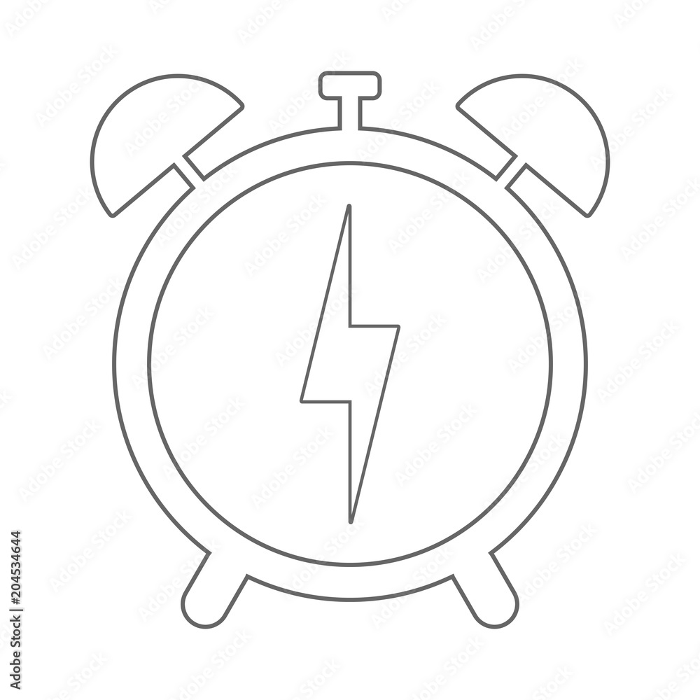 Alarm clock with lightning symbol. Time symbol. Outline. Vector icon. Alarm clock with lightning symbol. Time symbol. Outline. Vector icon.