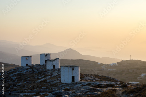 A series of deserted windmills at the top of Chora of Amorgos © George
