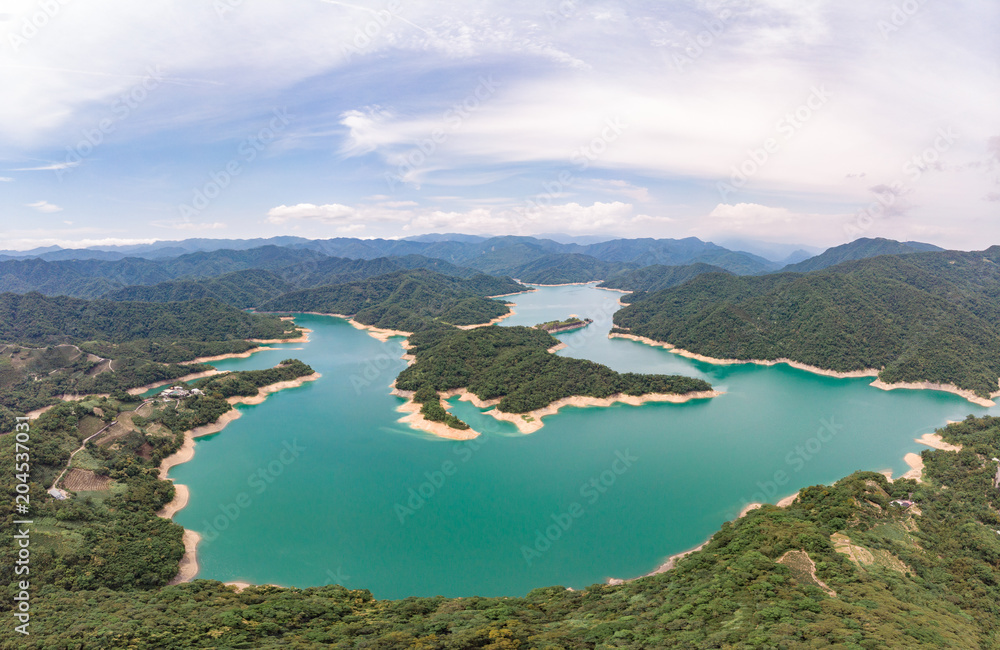 Thousand Island Lake from Shiding Crocodile Island at Feitsui Dam in Shiding District, New Taipei, Taiwan.