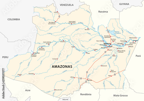 road vector map of the brazilian state amazonas